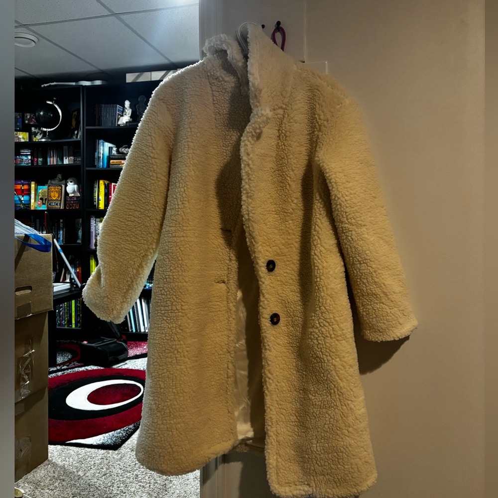 white Faux fur coat